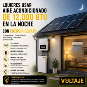 Sistema solar para aire acondicionado de 12,000 BTU durante la noche